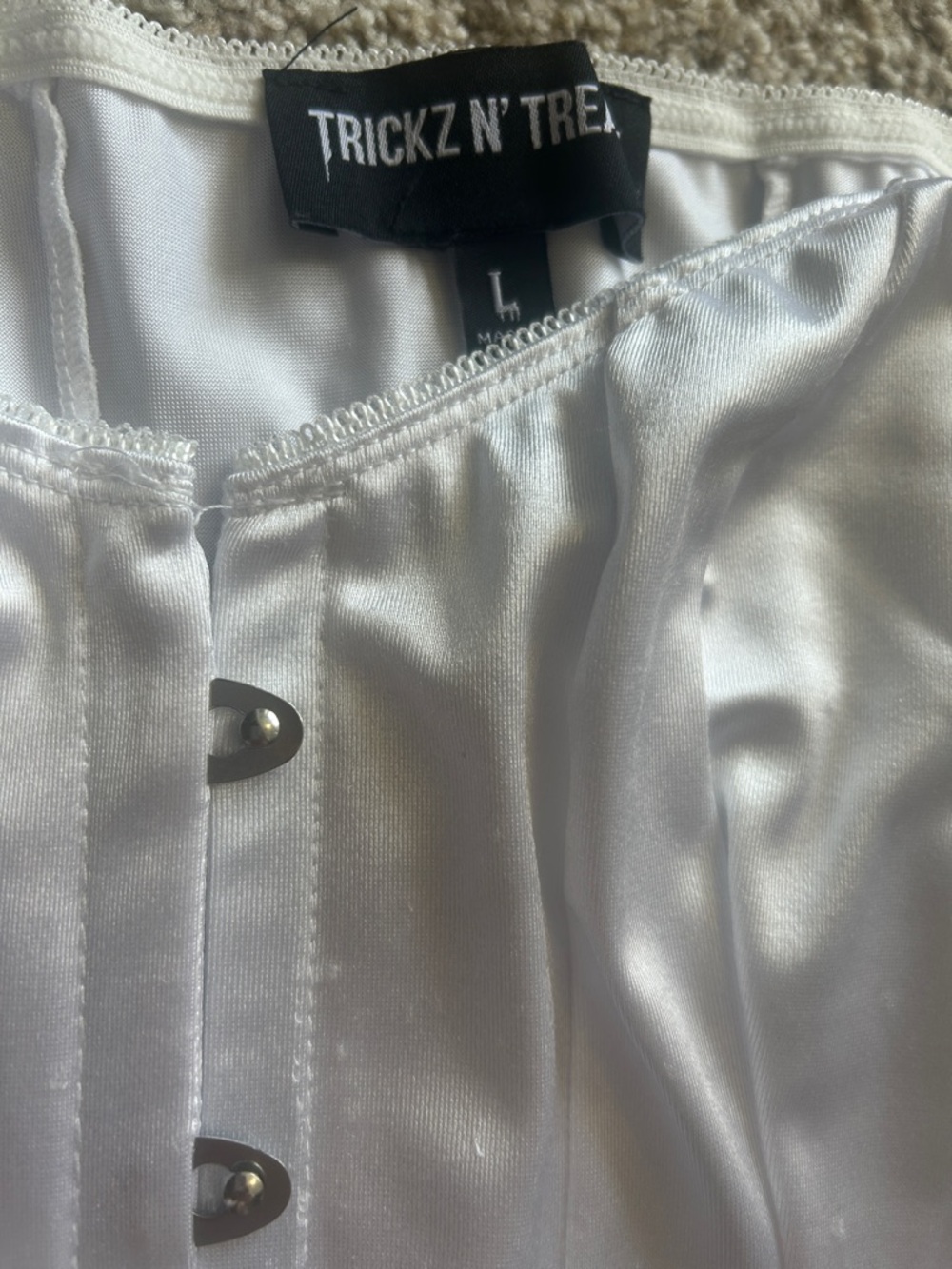 Dolls Kill White Satin Off-Shoulder Corset Camisole - Picture 2 of 4